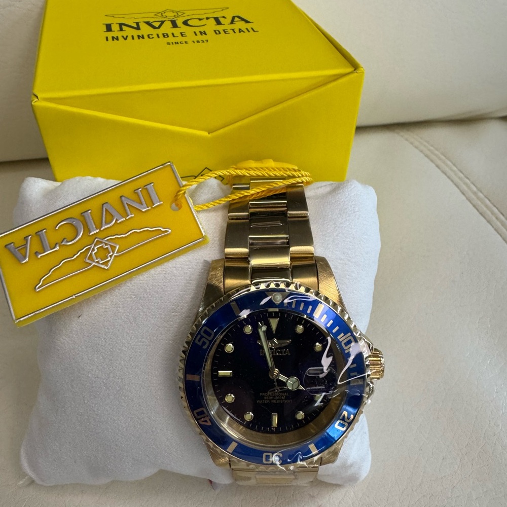 Invicta 26974 - Black Face Blue Dial Gold Bracelet Watch